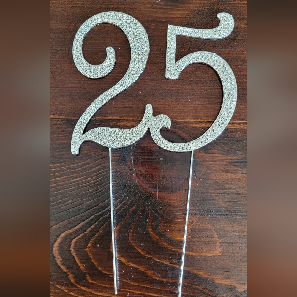Silver Rhinestone Number 25 Cake Topper